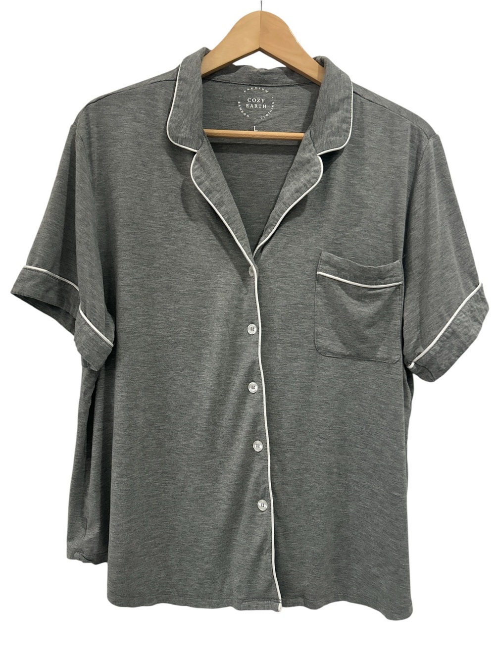Cozy Earth Women's Bamboo Stretch-Knit Short Sleeve Pajama Top in Gray - Large
